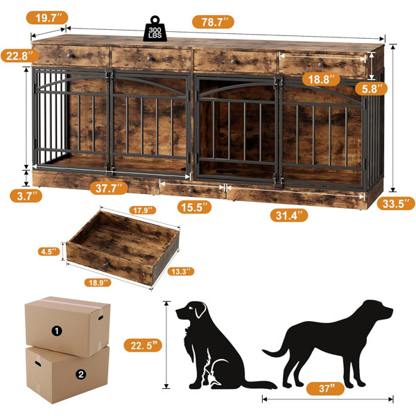 Tucker Murphy Pet™ Double Dog Crate Furniture with 4 Storage Drawers ...